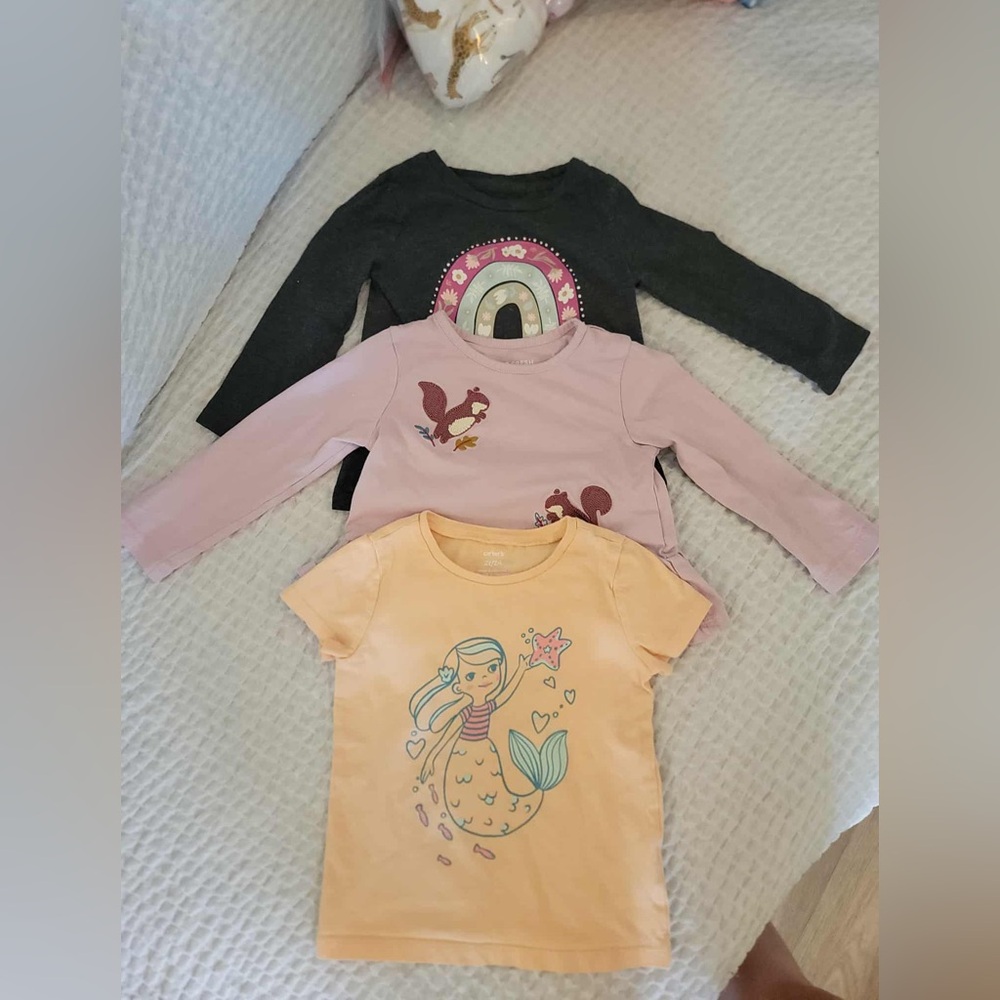 Carter's Long Sleeve Kids Shirt Set - Black, Pink, Yellow 2t 3 shirts like new!